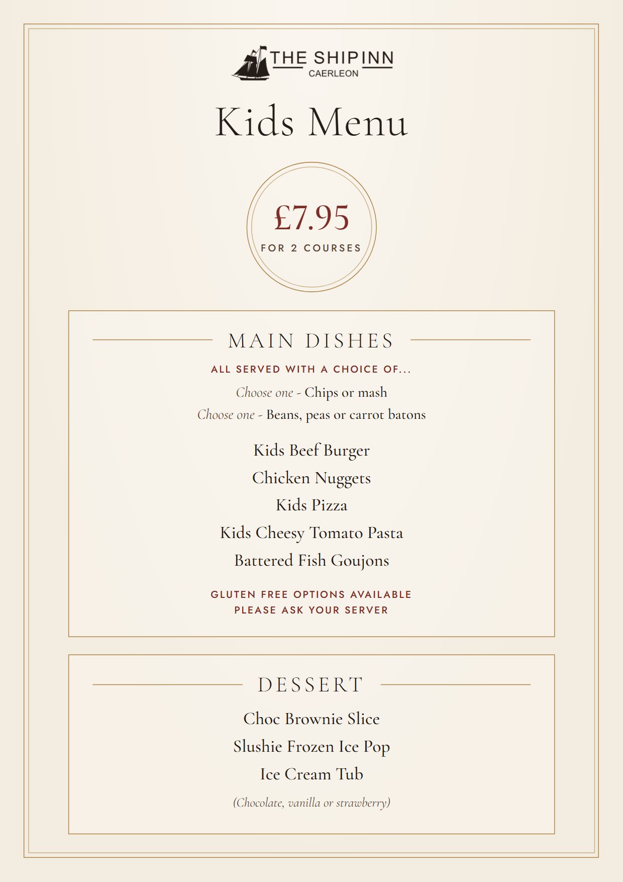 The printed kids menu